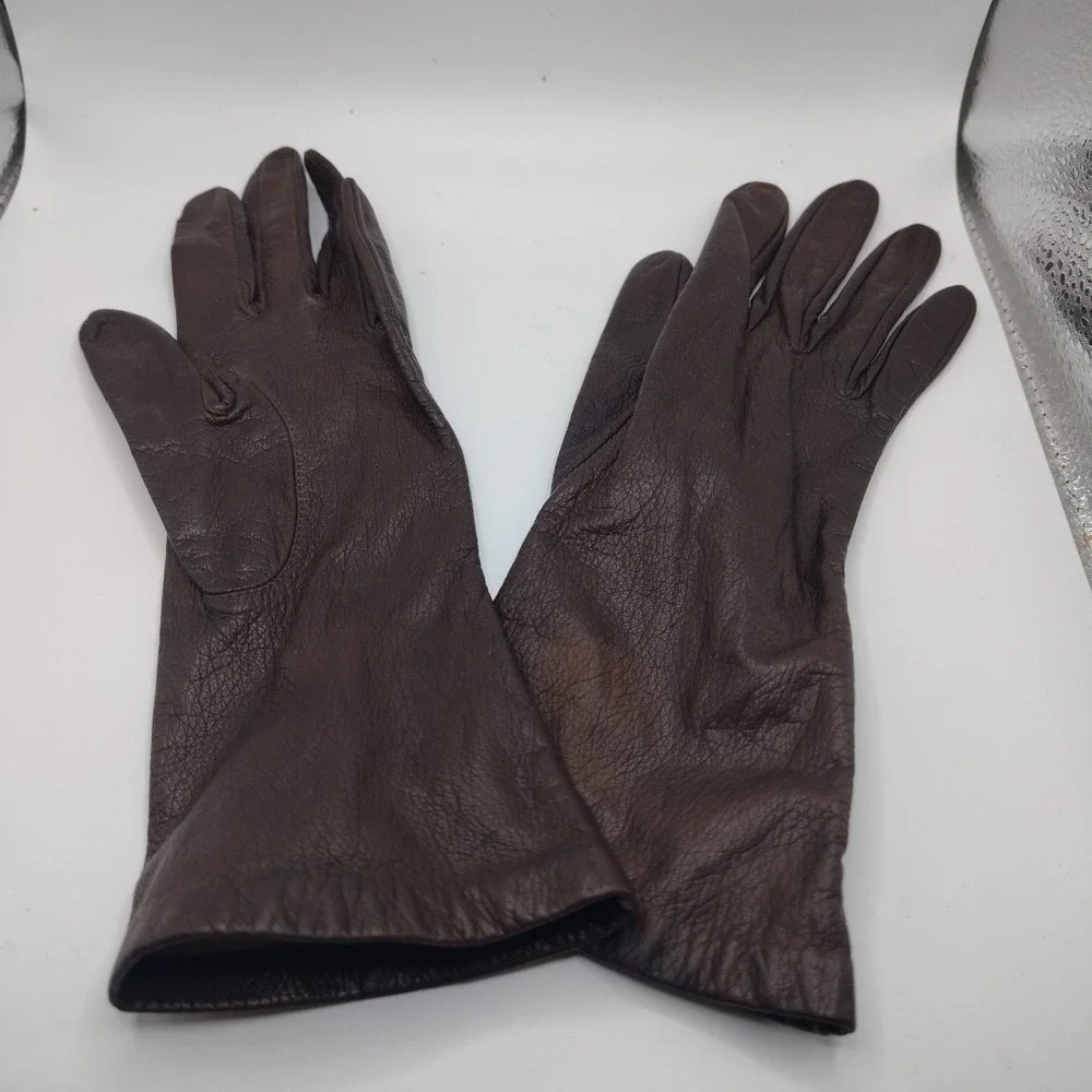 French Kidskins Gloves Silk‎ Lined Brown Leather Soft Size 6 Driving Women's